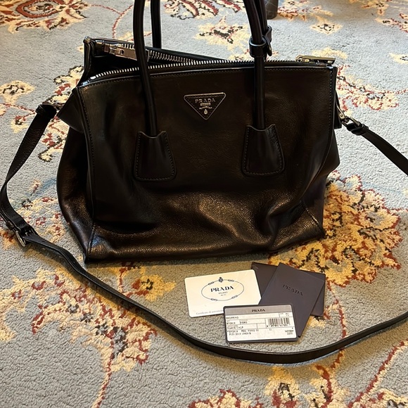 Prada Handbags - Prada Glacé Calf Double Zip Tote